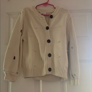 Hanna Andersson Cream Knit Cardigan with Heart & Flower Accents